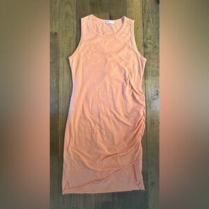 PINK LILY Sleeveless peach Dress with rouching on the side lined